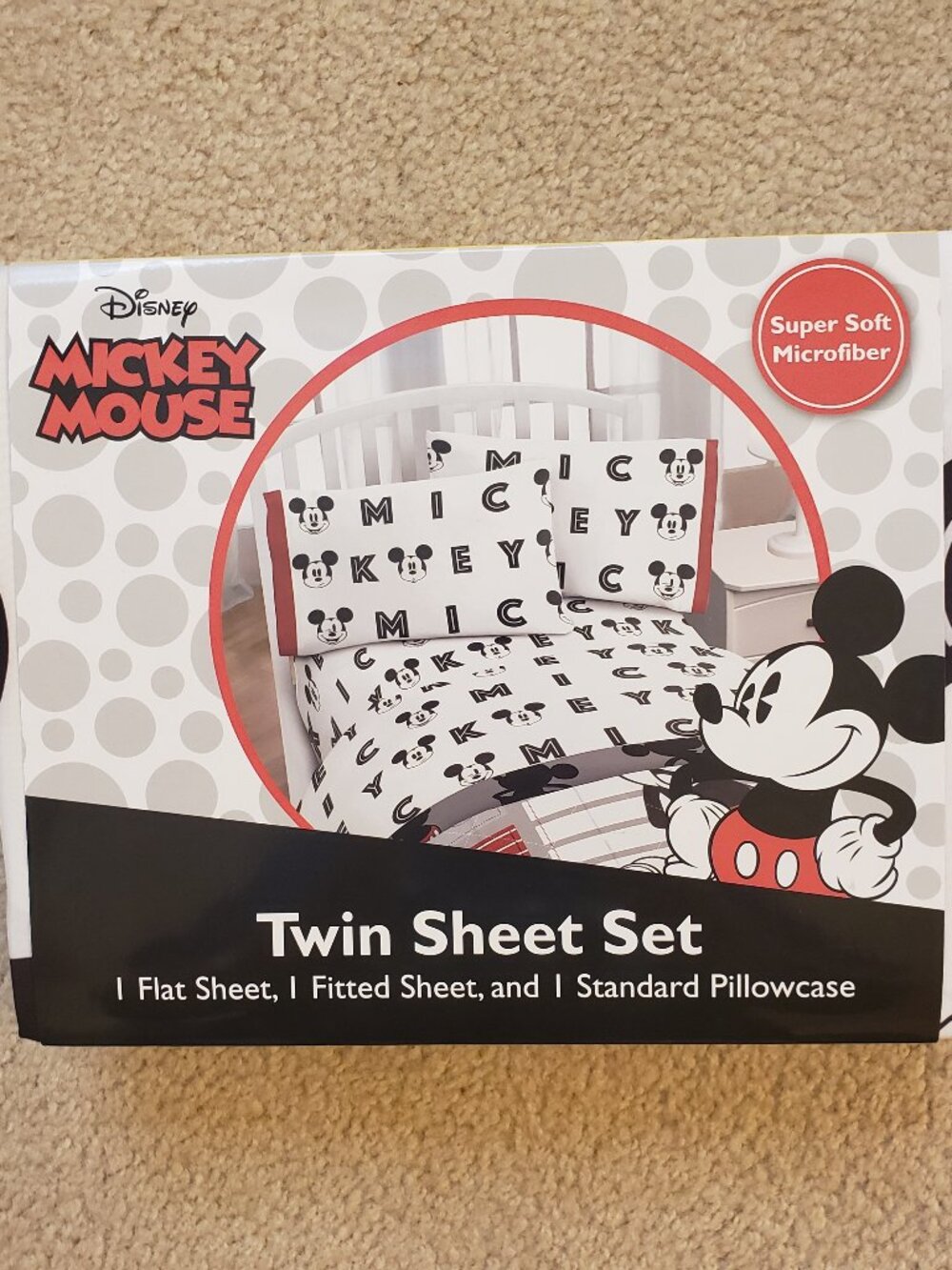 NEW Disney Mickey Mouse Twin sheet 3 piece set soft microfiber home kids bedding